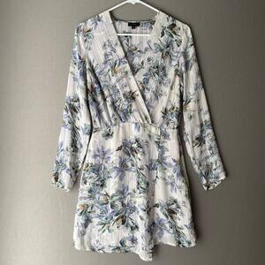 ONTWELFTH sz S spring floral summer blue white‎ faux wrap mini dress